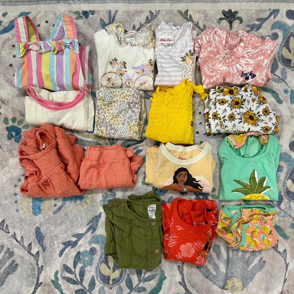 Girls’ 4T Summer Clothes Bundle —9 Outfits! Matching Sets + Dresses